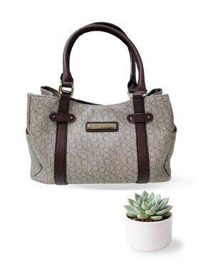 Calvin Klein Logo Jacquard Tote Bag • Brown • Gold Hardware